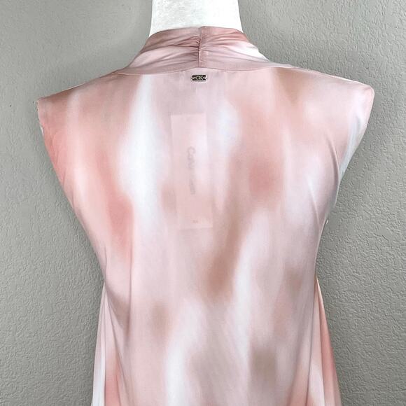 Calvin Klein Pink Chiffon Gathered Sleeveless Faux Wrap V-Neck Top Large NWT - Picture 8 of 13